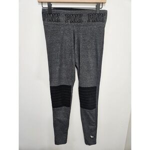Victorias Secret PINK Yoga Leggings Gray Moto Ribbed Knee Athletic Pants Small